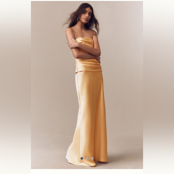 MARE MARE STRAPLESS RUCHED CORSET DRESS IN GOLD, SIZE SMALL - Picture 1 of 5